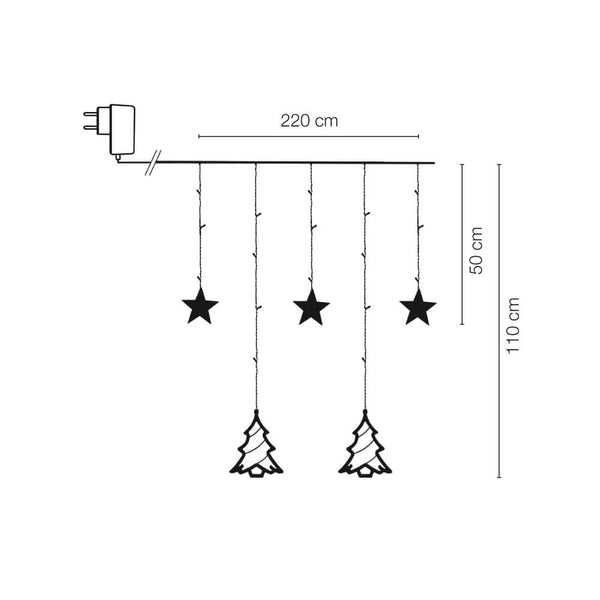 LED-Vorhang, 138 warmweiße LEDs, Stern und Tannenbaum