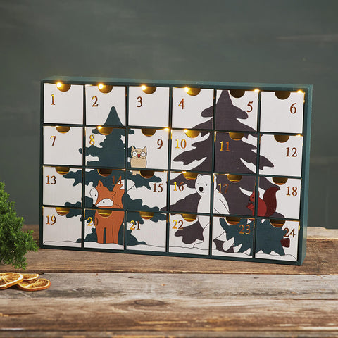 LED-Adventskalender, FOREST FRIENDS, 24 warmweiße LEDs